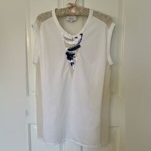 Phillip Lim 3.1 silk chiffon/cotton jersey tank w/ sequins & rhinestones. Small